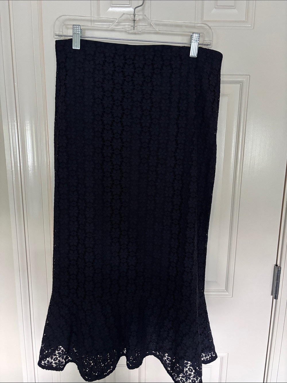 Navy Lace Mermaid Hem Midi Skirt